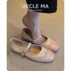 Cowhide~ Genuine Leather French Single Shoes Women's Flat Bottom New with Skirt Ballet Shoes Retro Versatile Engraved Mary Jane Shoes