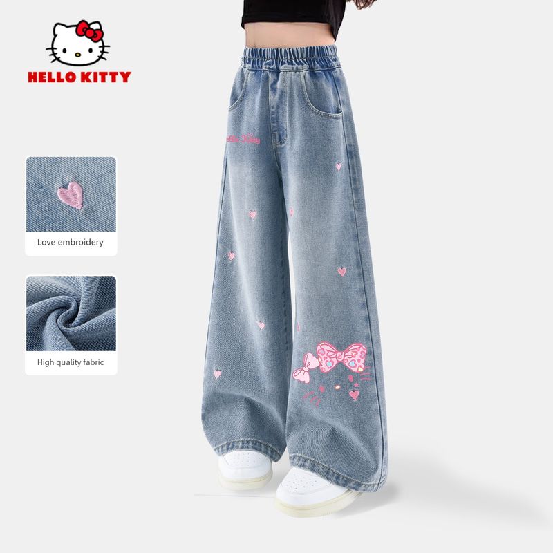 Весенний наряд для девочек Hello Kitty 2026 Новый свитшот и джинсы Детский весенний комплект из двух предметов Тонкий модный стиль