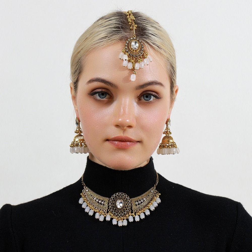 Alloy Tassel Wings Shaped Jewelry Sets Shining Indian Style Rhinestone Jewelry Set Exquisite Rhinestone Necklace Set