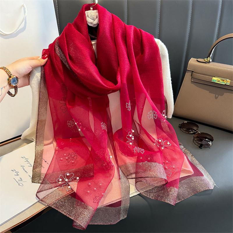 Роскошный блестящий кружевной шарф шелковый женский хиджаб мягкие шерстяные шали и палантины большой цветок тонкие шарфы фуляр женский буфанда новый