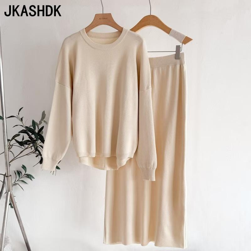 JKASHDK Женская мода повседневная весна осень однотонный принт длинный рукав О-образный вырез брюки брюки костюмы