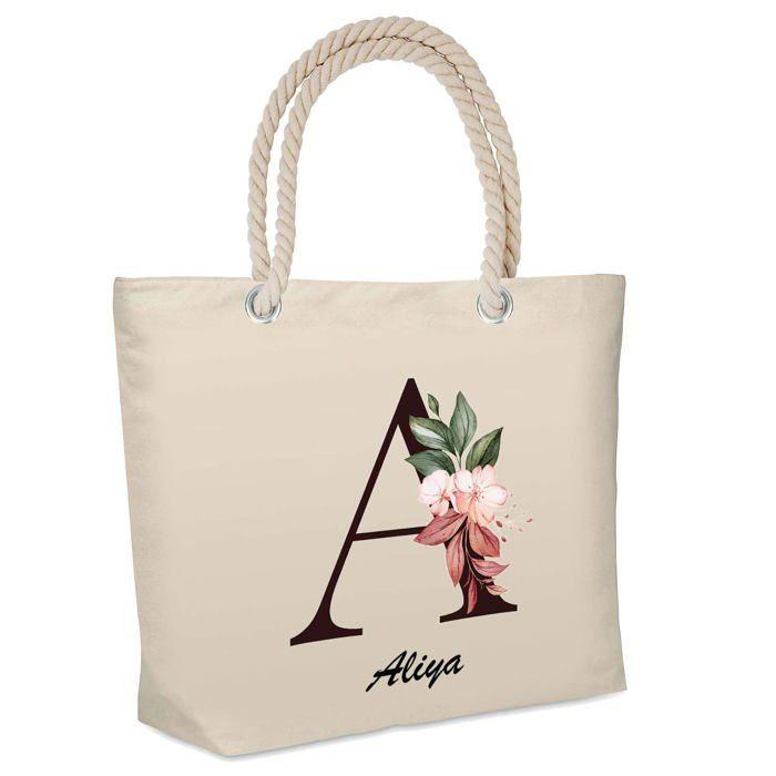 Sac de plage - PLANETEE - isotherme Aliya Lettre Fleur - Coton - Isotherme - Grande contenance