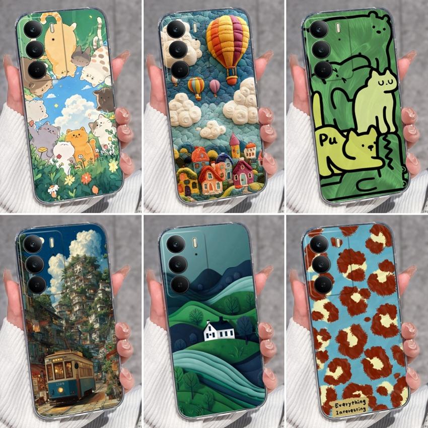 Для Oppo Realme C75 C75x C71 C67 C63 C55 C35 C33 C21Y C20 C15 Прозрачные чехлы для телефона Очаровательные кошачьи узоры Защитная пленка Пылезащитный чехол Для корпуса Oppo