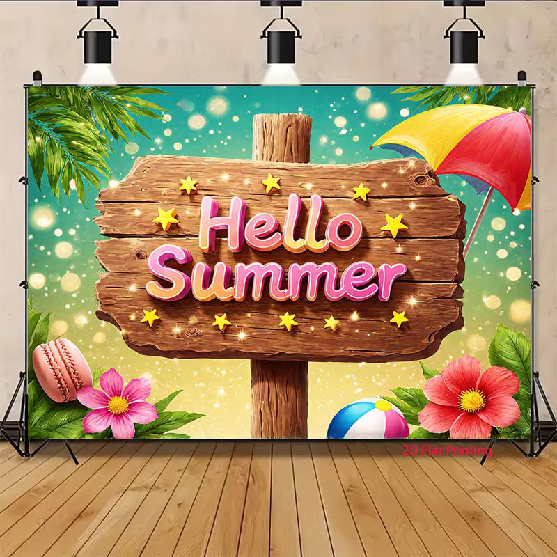 2D Colorful Hello Summer Tapestry for Room & Party Decor