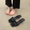 Summer New One-word Silver Half-slippers Women's Thick Heel Simple High-heeled Sandals Square Toe Cool Slippers