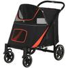 Folding Dog Stroller with Zippered Entrances and Mesh Windows, 112x65x100 cm, Red and Black