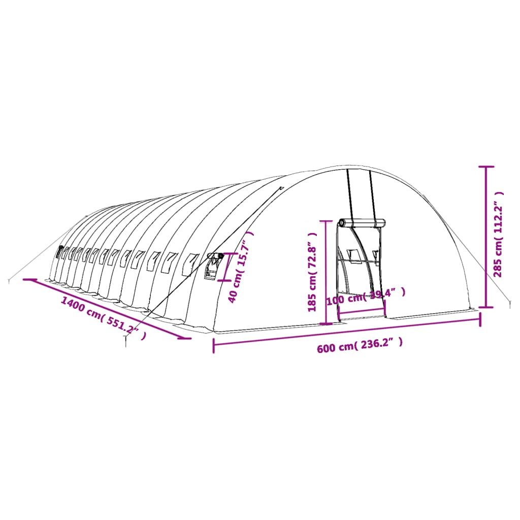 Green Greenhouse with Steel Frame 84 m² 14 x 6 x 2.85 m
