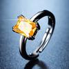 Korean Ring Luxury Rectangular Yellow Diamond Ring Square Zircon Open Colored Treasure Ring Women