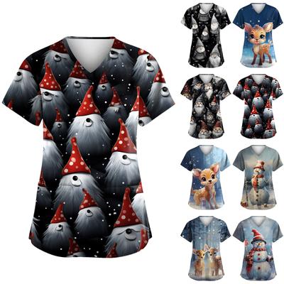 Женская мода с v-образным вырезом, короткими рукавами и карманами, топы с принтом