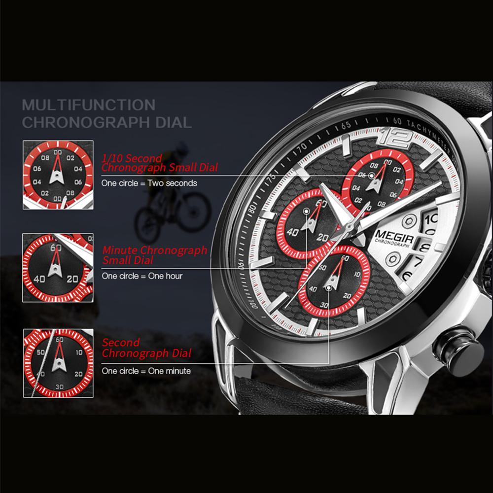 Креативные мужские часы-хронограф MEGIR Relogio Masculino, модные кожаные кварцевые наручные часы, мужские армейские военные часы