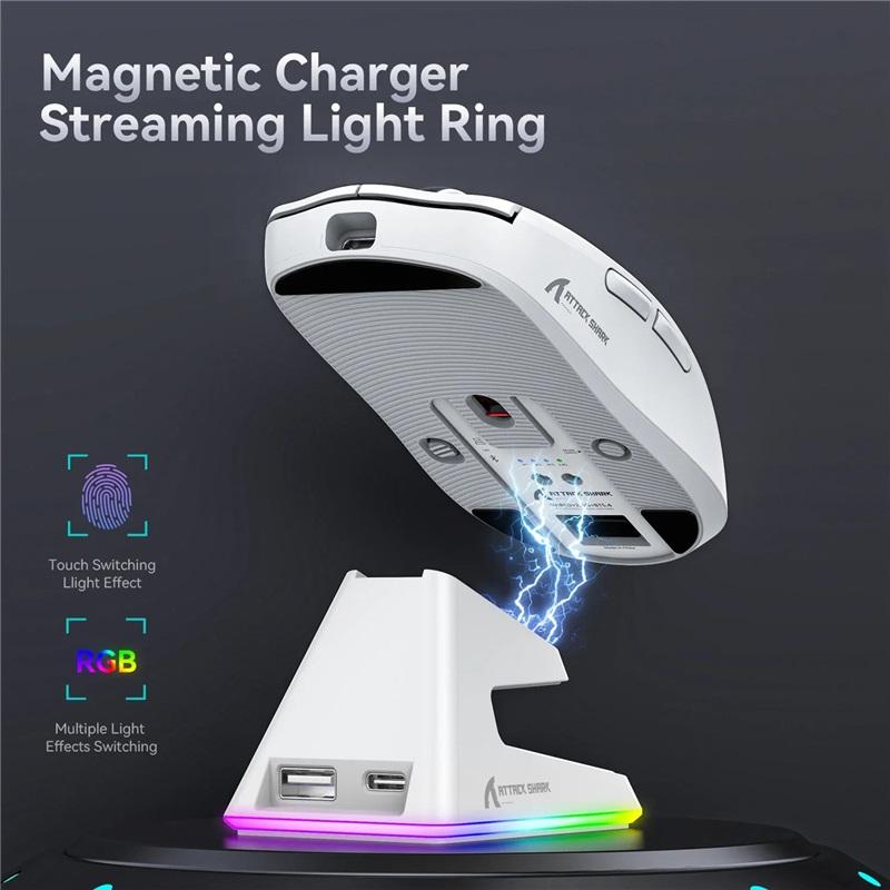 Легкая беспроводная мышь X6 Attack Shark до 26K DPI, RGB-подсветка, зарядная база с беспроводным 3-режимным подключением для ноутбука, настольного компьютера
