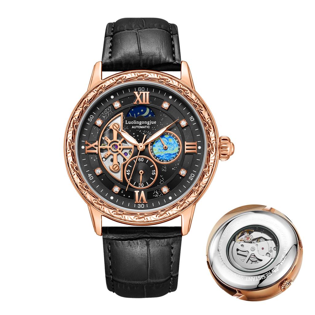 Роскошные мужские деловые автоматические механические часы, с дизайном скелетона, ретро-стильным резным циферблатом, в подарок наручные часы