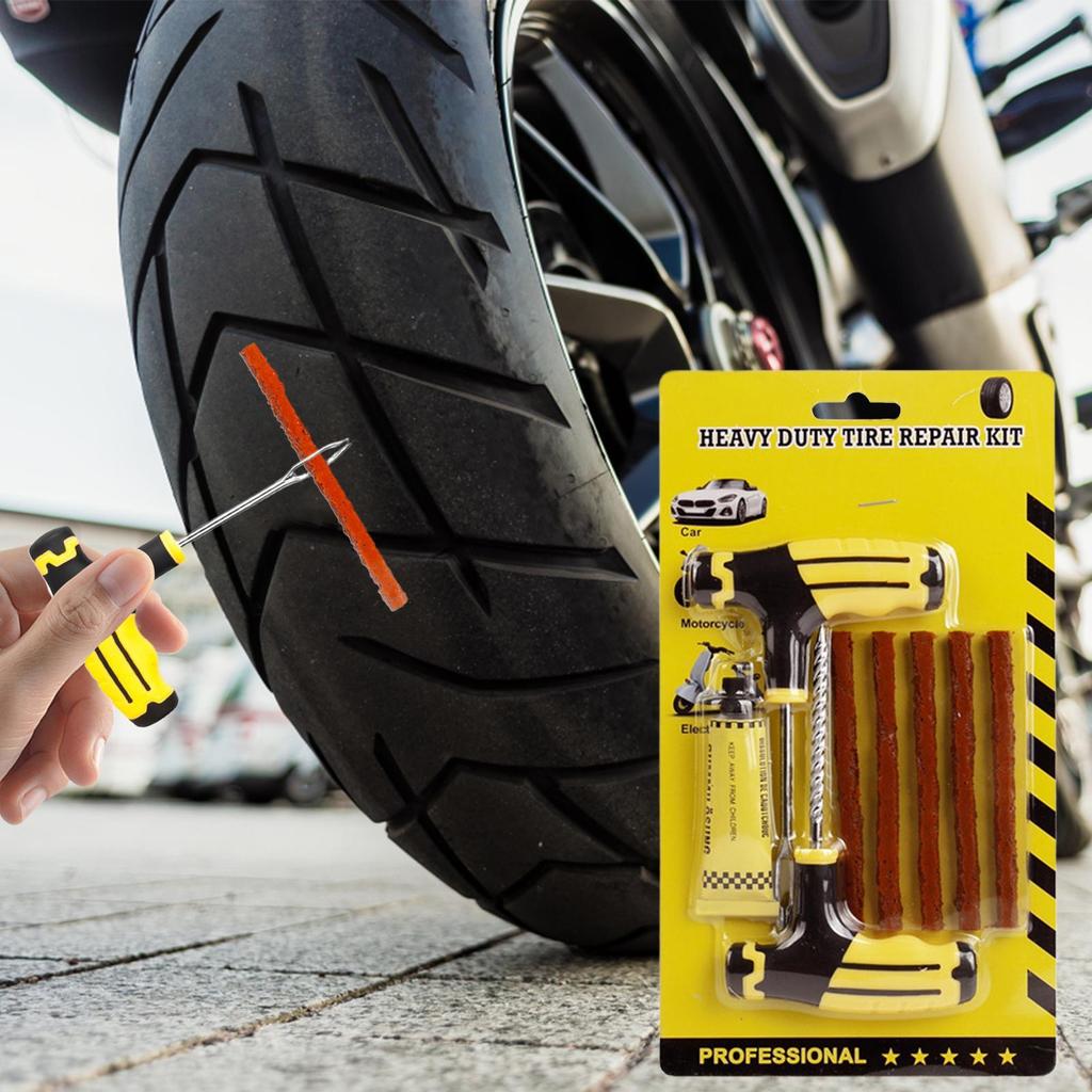 Flat Tire Repair Kit Comprehensive Tire Repair Kit With Rubber Plugs Heavy Duty Portable Fix Tools With T-Handle Auto