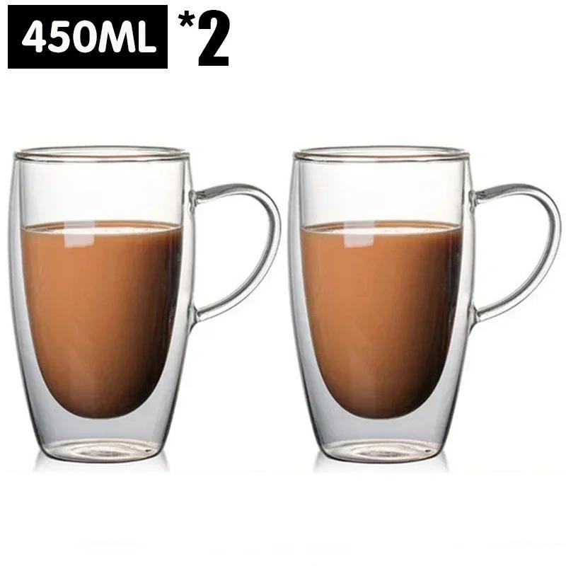 2 шт. стеклянные кофейные кружки из боросиликатного стекла с двойными стенками, чашки для эспрессо, термоизолированные чашки для воды, летняя посуда для напитков