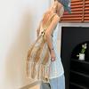 Ленивая плетеная сумка-тоут с кисточками, портативная на плечо, ажурная, для пляжного отдыха, нишевая, для досуга, модная