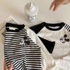 Kids Cotton Long Sleeve T Shirt Embroidered Cartoon Striped Raglan Block Round Neck Top For Boys Girls Baby