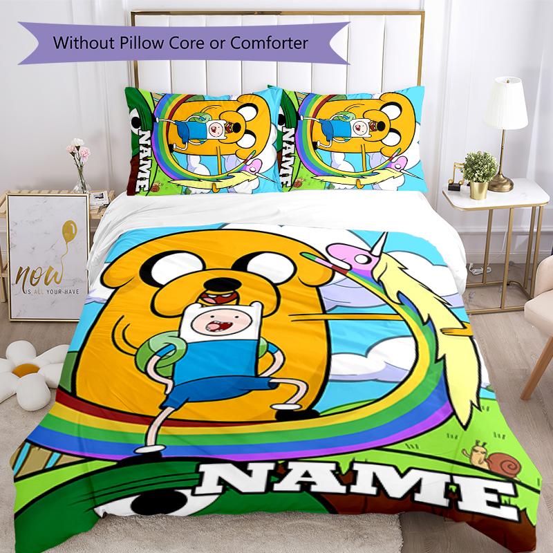3pcs Custom Name Adventure Time Bedding Set Duvet Cover Closure Includes 1 Duvet Cover & 2 Pillowcases for All Seasons Bedroom Decor