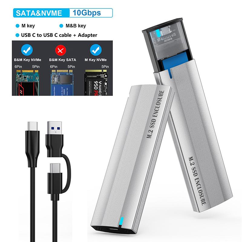 Корпус для внешнего SSD M.2 NVMe PCIe / NGFF SATA с двойным протоколом, 10 Гбит/с, USB Type-C, поддержка ключей M и B&M