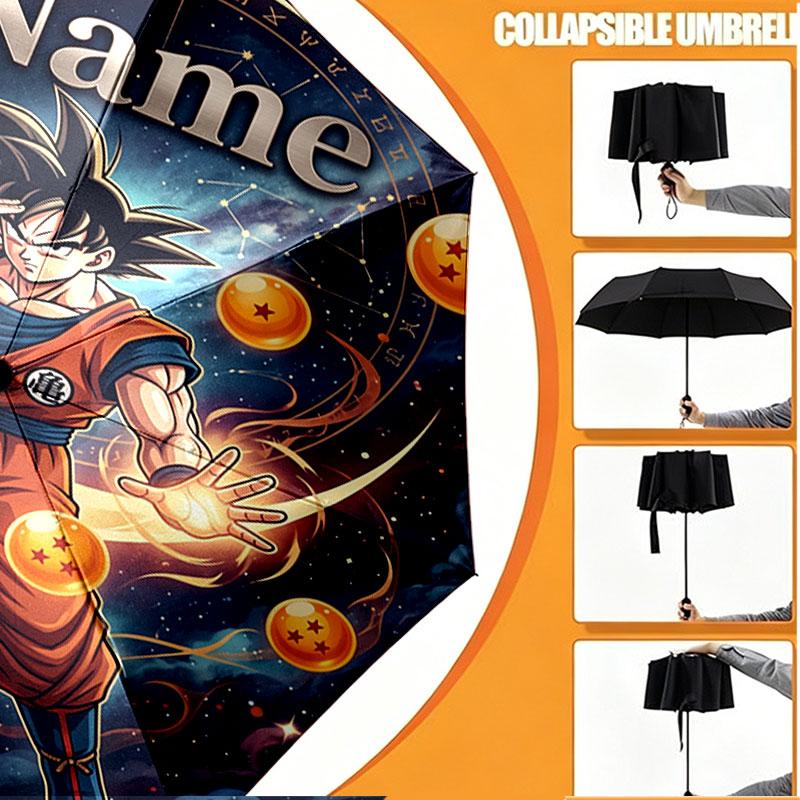Custom Name Personalized Dragon Ball Print Umbrella, Auto Open Close, 8‑Rib Sturdy Frame, Commute Camping Hiking Use, Birthday Gift