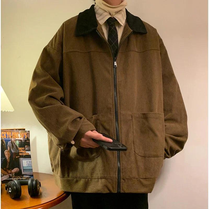 Ретро куртка осенняя мужская вельветовая куртка-бомбер свободная свободная повседневная куртка в стиле пэчворк мужская одежда свободные топы в стиле хип-хоп 5xl