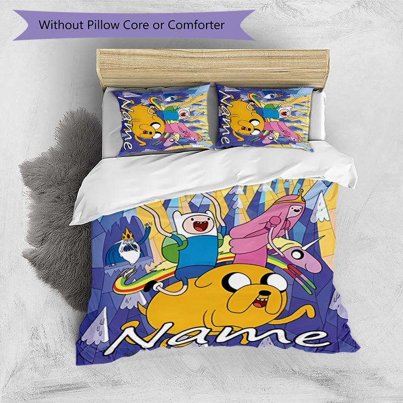 3pcs Custom Name Adventure Time Bedding Set Duvet Cover Closure Includes 1 Duvet Cover & 2 Pillowcases for All Seasons Bedroom Decor