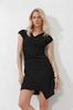 Women's Dress New Season Fashion Black V-Neck Side Gathered Knitted Dress