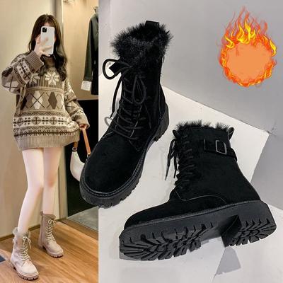 Женские зимние сапоги на платформе, зимние сапоги, повседневная обувь из толстого плюша, женские нескользящие теплые меховые сапоги на молнии до середины голени, женская модная обувь