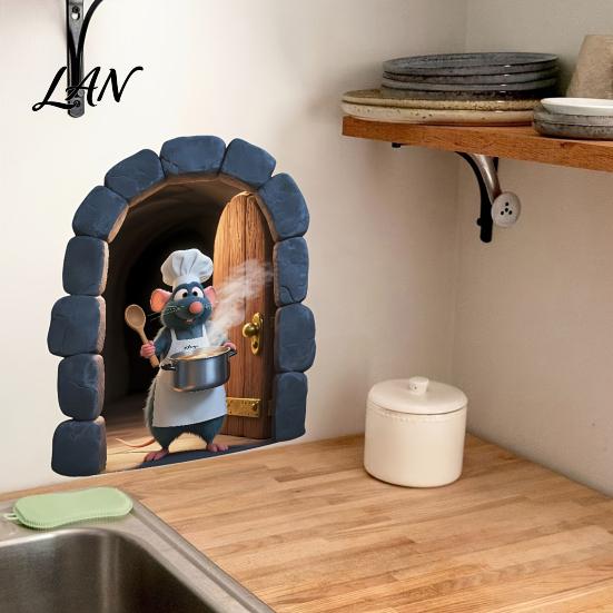 Holiday Theme Wall Decor Christmas Cute Mouse Break?Through Decals, 3D Hole Self?Adhesive Nursery Room Art Stickers, DIY for Living Entryway Kids
