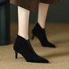 Fashion FHANCHU Nubuck Flock Ankle Boots,Women High Heels Booties,Fall/Winter Shoes,Pointed Toe Botas,Deep V Shape,Black,Brown,Dropship