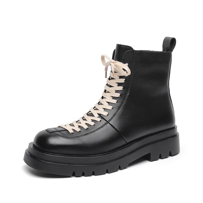 Мужские повседневные ботинки на платформе в английском стиле, черные модные туфли из натуральной кожи, ковбойские весенне-осенние ботинки, крутые высокие мотоциклетные боты