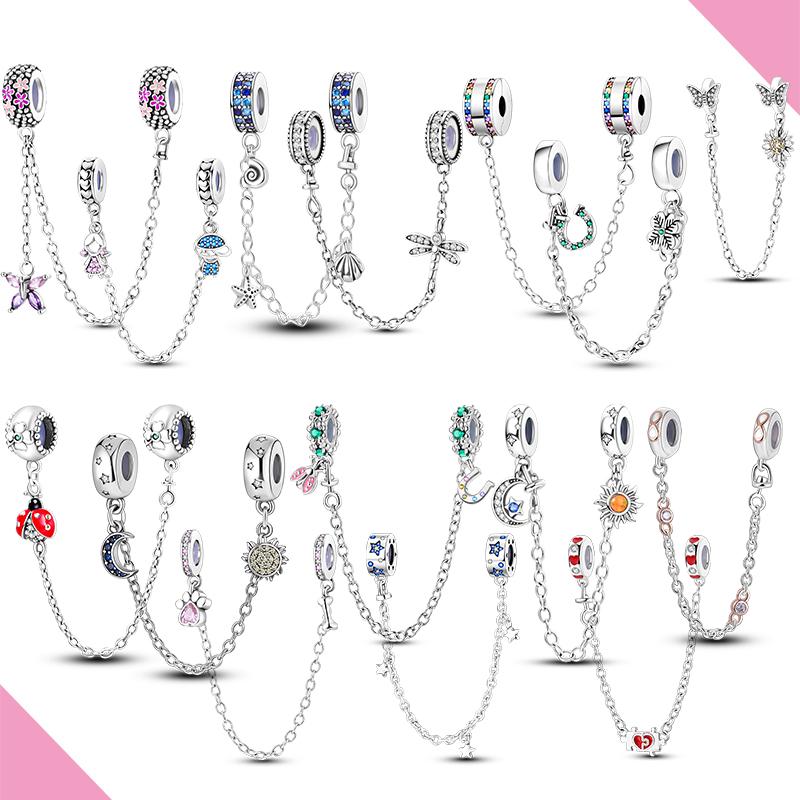 Новая медная цепочка безопасности Шарм-подвеска в виде лунного цветка и звезды Подходит для оригинального браслета DIY для женщин и девушек