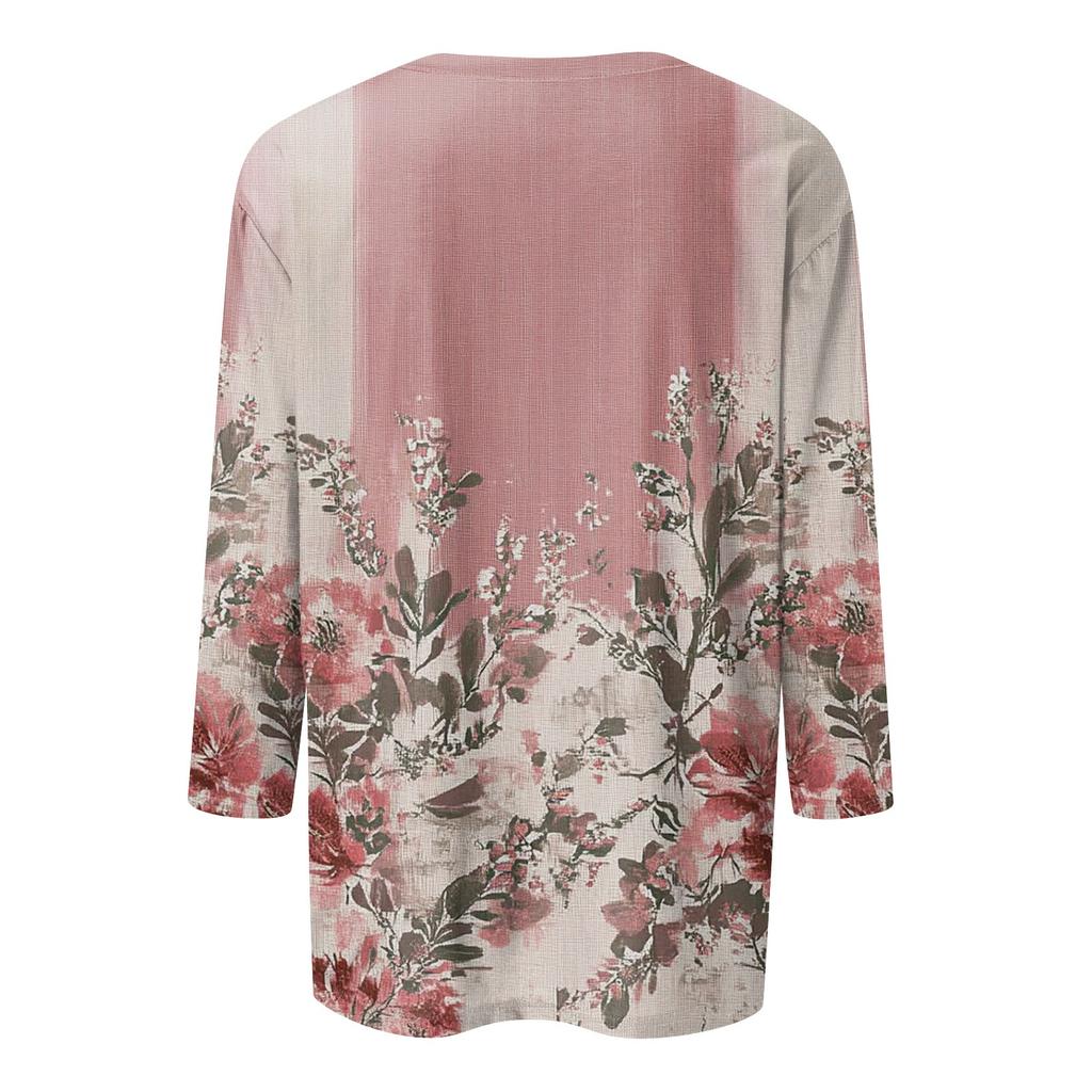 Женская футболка Футболка с принтом Рукав 3/4 Повседневные Выходные Мода Классический V-образный вырез Обычный Топ