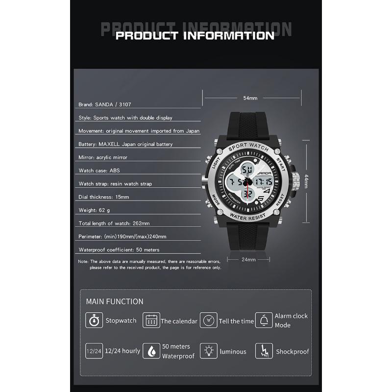 SANDA New Multifunctional Fashion Trend Sports Outdoor Multifunctional Electronic Watch