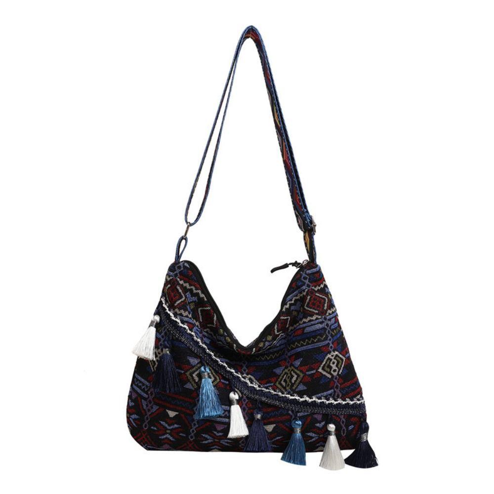 Большая вместимость Этнический стиль сумки через плечо плетеная сумка Богемная сумка-тоут сумка с бахромой на плечо для активного отдыха