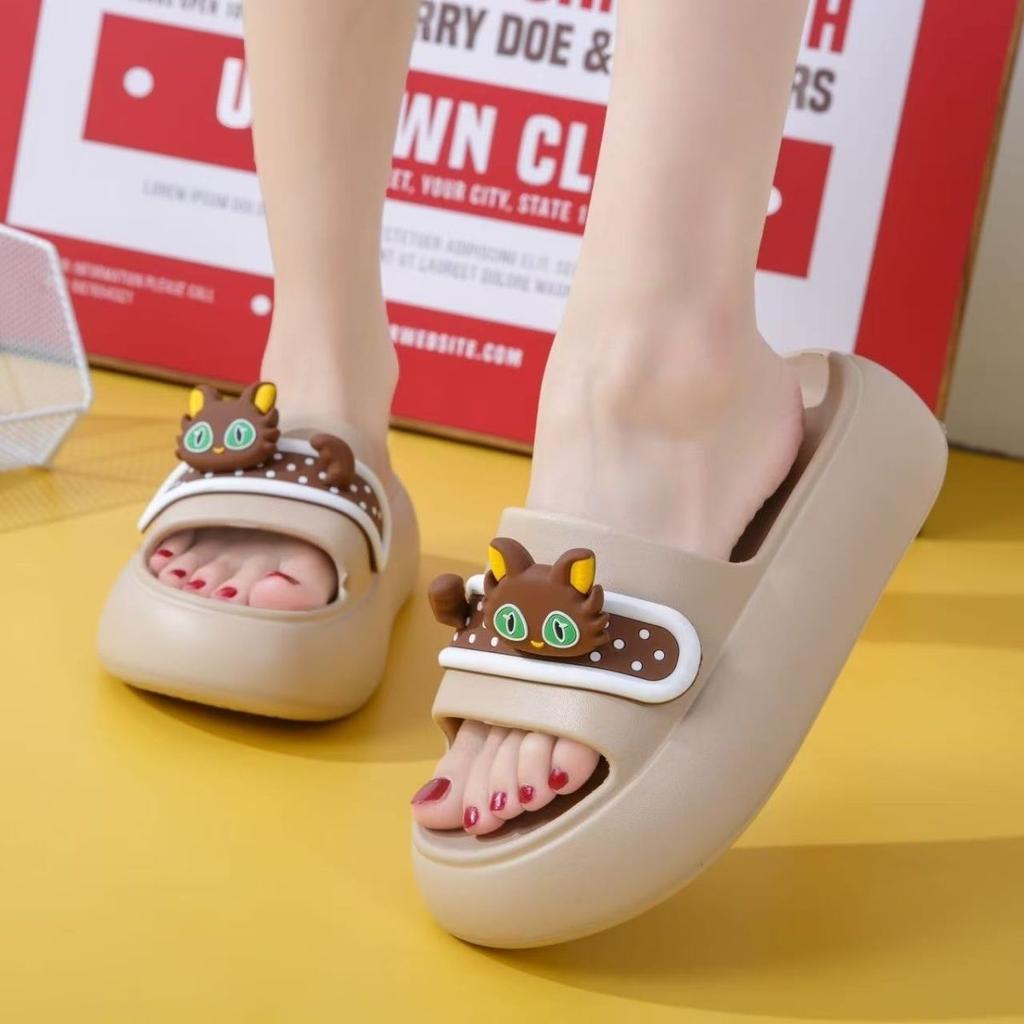 Пляжные сандалии Eva, тапочки-слайды для женщин, симпатичные нескользящие тапочки с толстой подошвой для улицы, летние тапочки для кошек