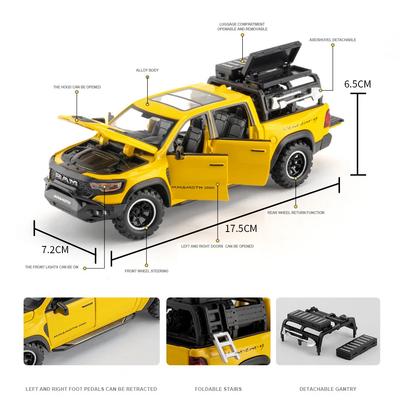 1:32 Dodge RAM 1000 TRX Mammoth Picku, модель автомобиля из сплава, звук и свет, откатная детская игрушка, коллекционные предметы, подарок на день рождения