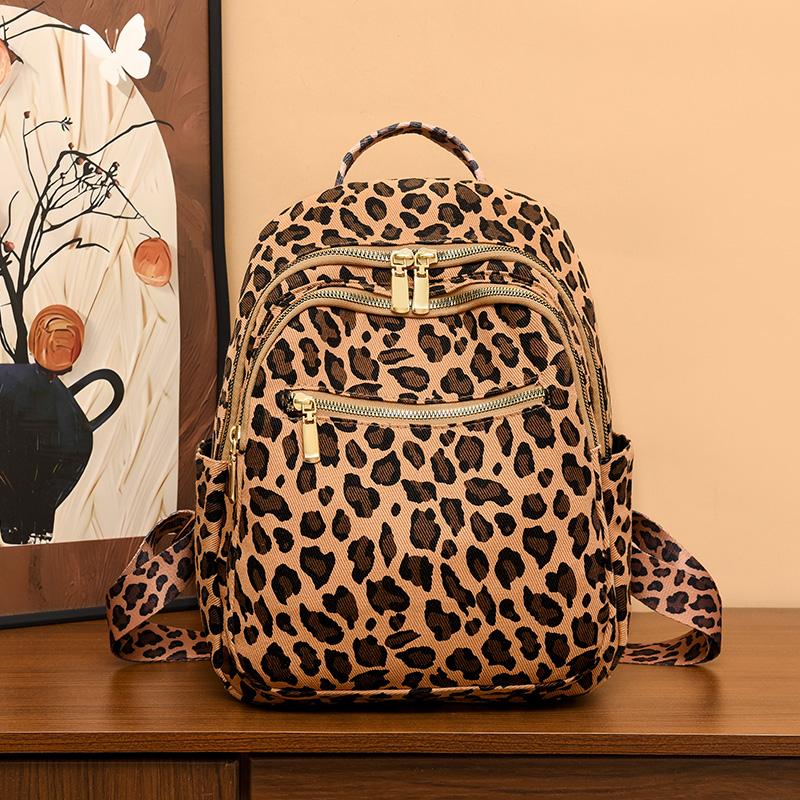 Сумка с леопардовым принтом, женский рюкзак, большой вместимости, дорожный рюкзак
