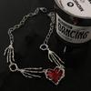 Сладкое и Крутое Ожерелье с Красным Сердцем и Когтями Призрака, Нишевый Дизайн, Преувеличенный Панк-Стиль, Цепочка для Ключицы