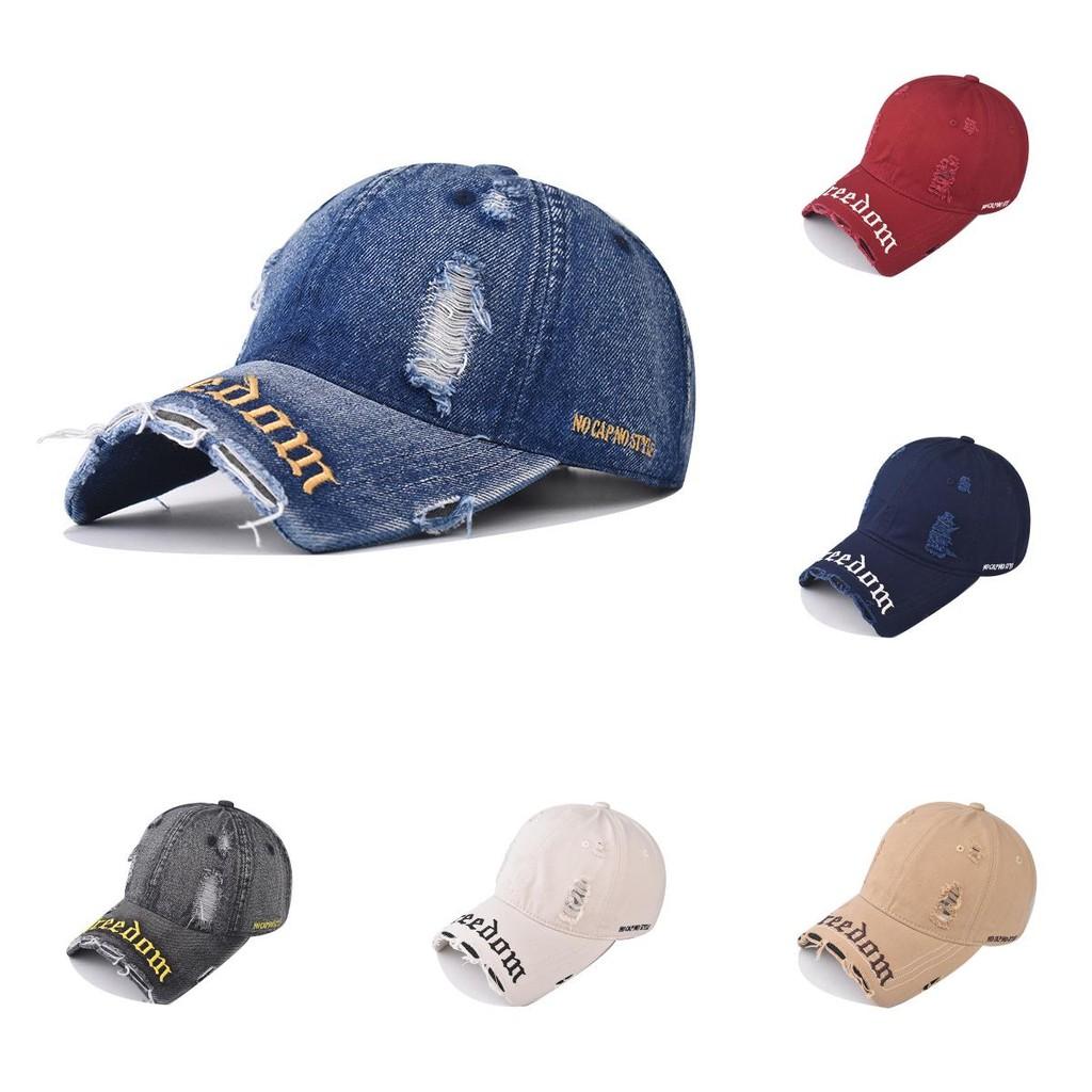 Модная бейсболка из выстиранного денима с потертостями для уличной моды
