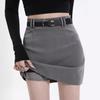 Women's Gray High-Waist A-Line Skirt - Slim Fit, Trendy Short Skirt for Spring and Autumn