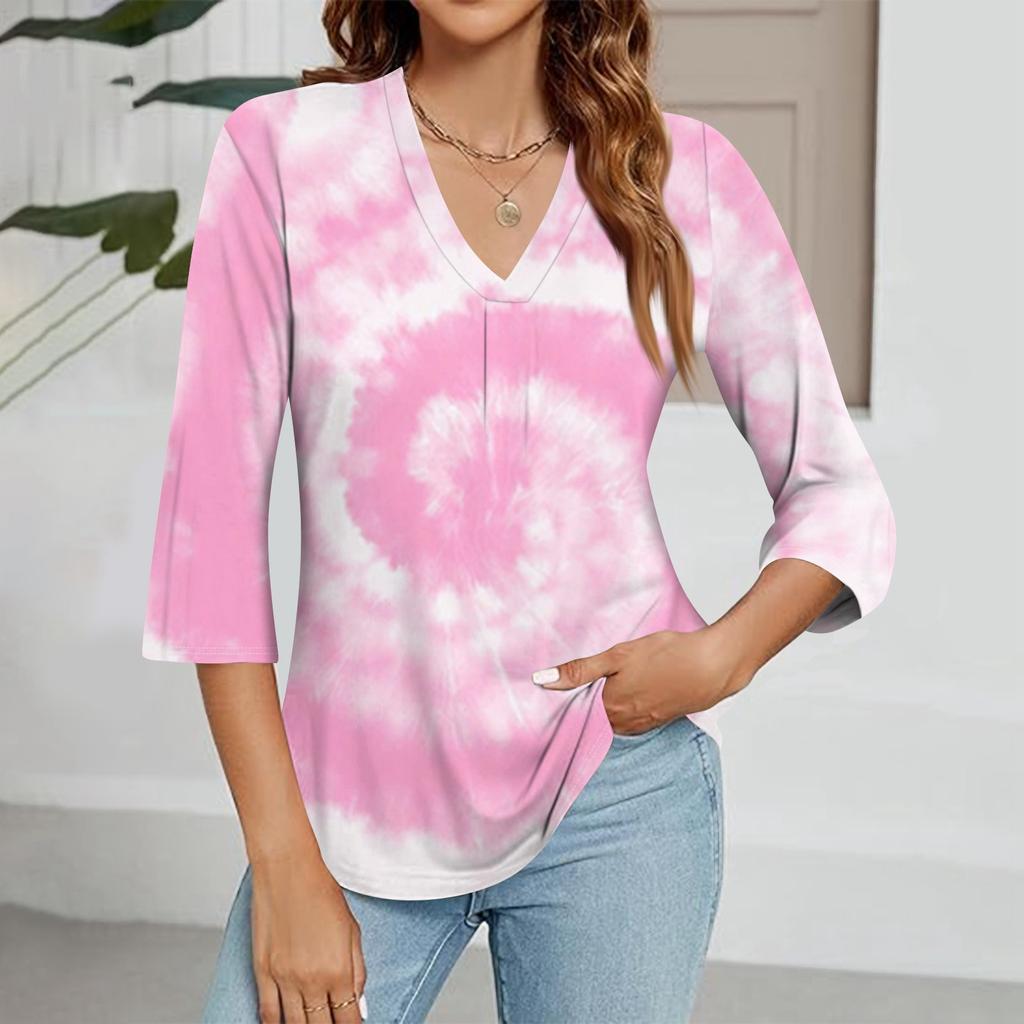 Women's V-neck Gradient Print Three-quarter Sleeve Fashion Top