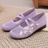 Lilac Summer Flats Mom Strapped Shoes Women's Spring Embroidered Flower Loafers Ladies Mary Jane Flat Shoes Ethnic Ballet Flats