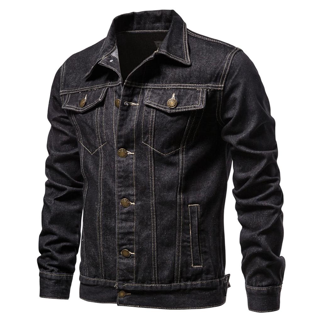 Men's Casual Workwear Long Sleeve Lapel Collar Denim Jacket Loose Multi Pocket Jacket Denim