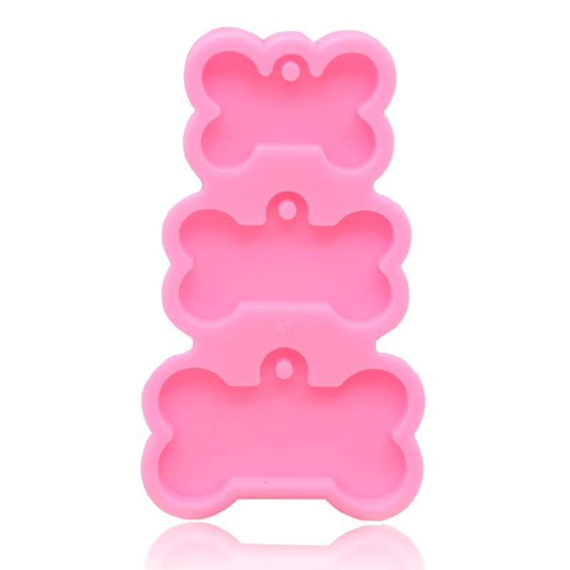 Handmade 3-Cavities Pet Dogs Cats Tag Bone Shaped Keyring Keychain Epoxy Resin Mold Charm Jewelry for Key Chain M