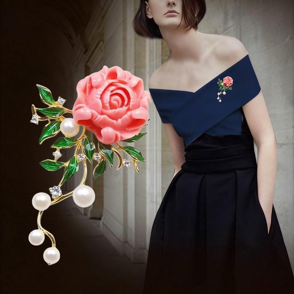 Zircon Pearls Brooches Sparkling Brooches New Peony Flower Brooches  Waist Accessorizing