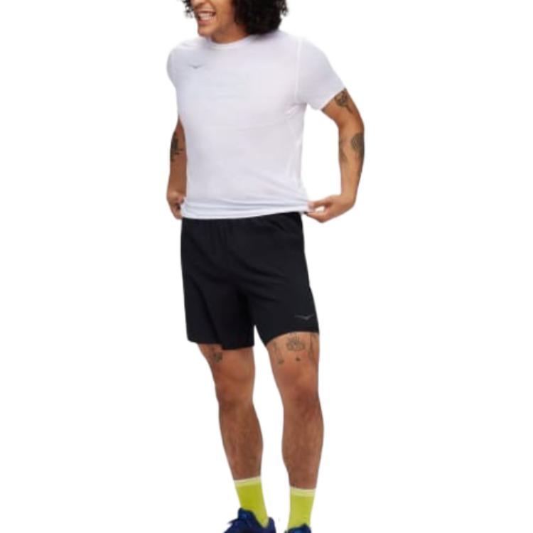 HOKA One One Однотонные уличные шорты средней посадки с эластичной талией, повседневные шорты для мужчин, черные 1151080-BLK