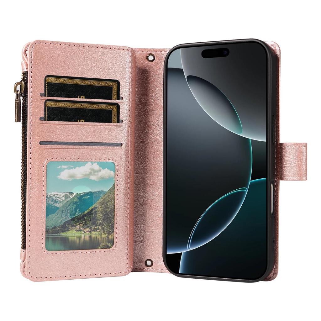 Чехол-кошелек с 9 отделениями для карт на молнии, имитация кожи, для iPhone 18 PRO MAX, Защитная крышка KT для Apple 17E