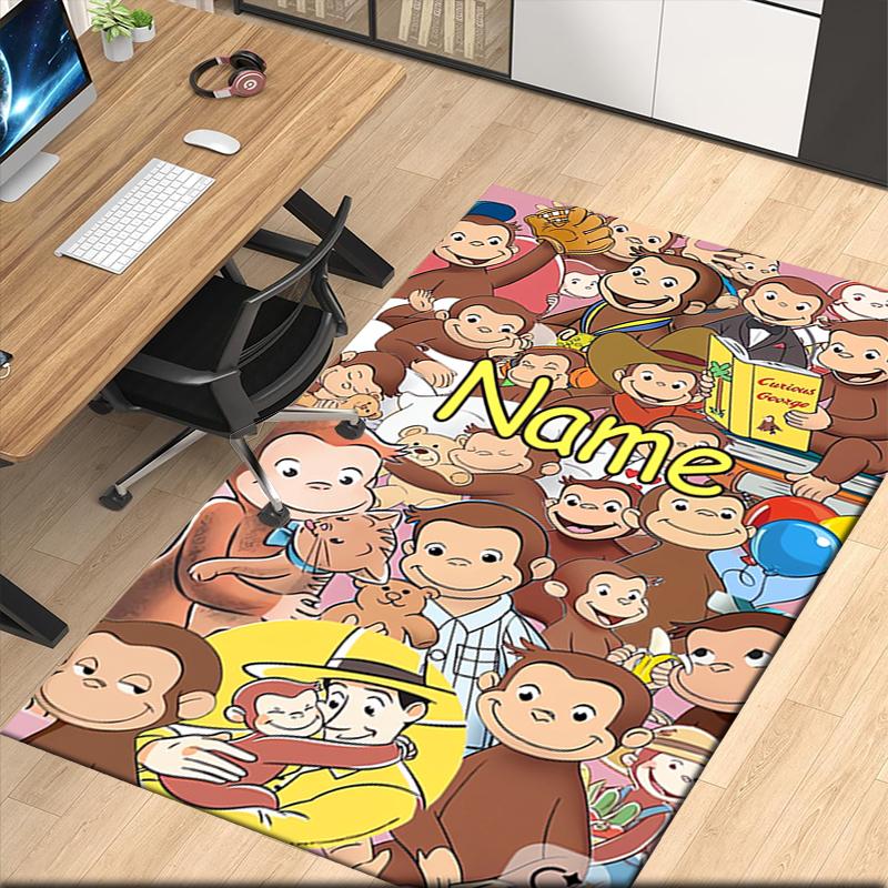 Custom Name Curious George Printed Carpet, for Office Chair Living Room Bedroom Kitchen Room Decor Gifts.