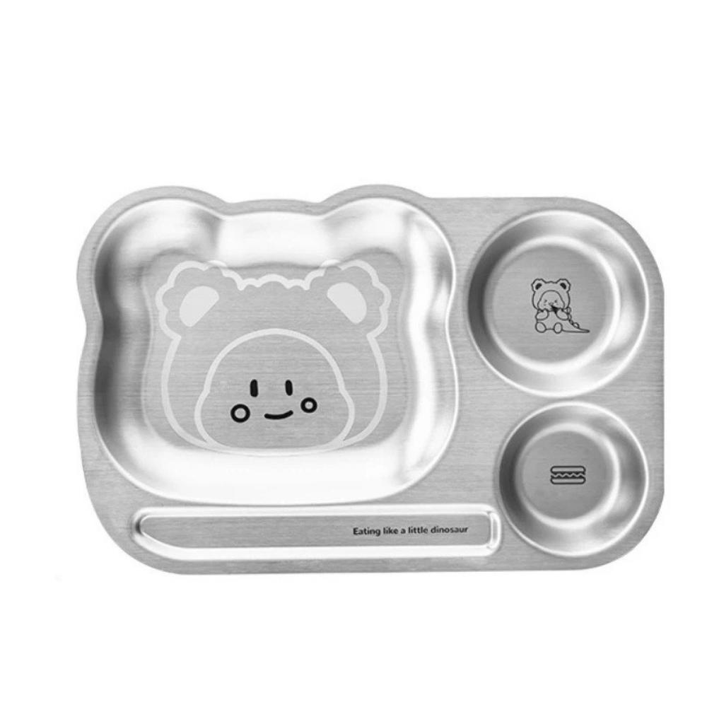 Multi Grids Children Divided Dinner Plate Square Shaped Stainless Steel Plate  Kindergarten School