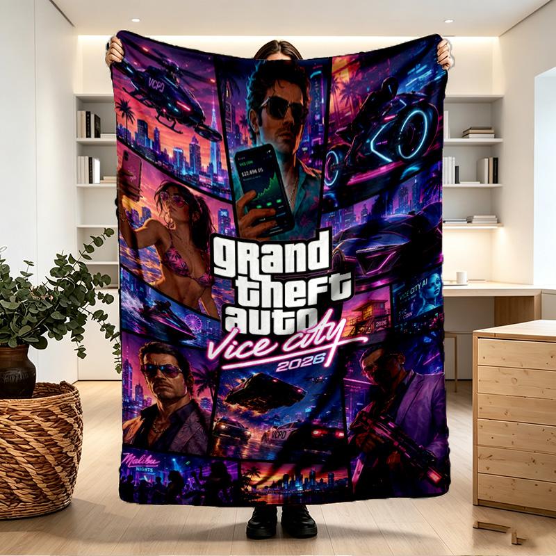 Плед с принтом Grand Theft Auto VI - Мягкий и удобный, для спальни, путешествий, дивана, домашнего декора - Подарок на день рождения, Рождество другу